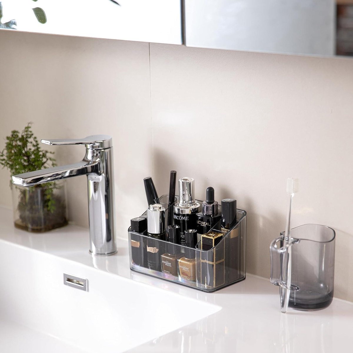 Make-uporganizer 2-pack kunststof cosmetica-opbergdoos voor make-uptafel badkamerkast schoonheidsen organizer desktop-opberghouder met 2-beweegbare binnenkoffer
