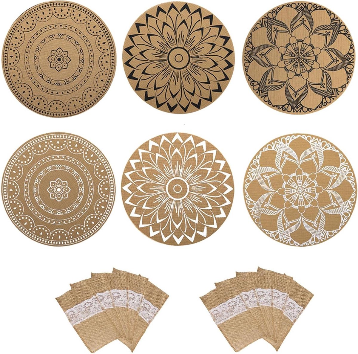 Image of 16-delige ronde jute placemat 38 cm - hittebestendig en wasbaar - tafeldecoratie rustieke stijl