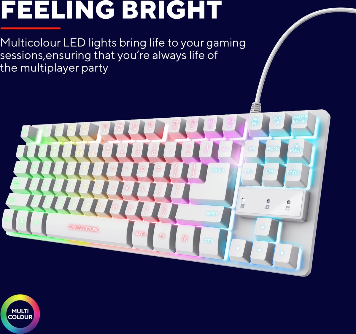 Trust GXT 833W Thado - Gaming Toetsenbord - TKL - RGB - Bedraad - QWERTY US - Wit — cadeau in Gadgets - foto 3