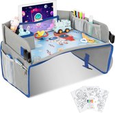 Reistafel voor Kinderen - Tablethouder – Inklapbare Autotafel – Speeltafel Auto Met Zijvakjes - Opvouwbare Reistafel - Auto Organizer Kinderen - Tekentafel Auto - Grijs