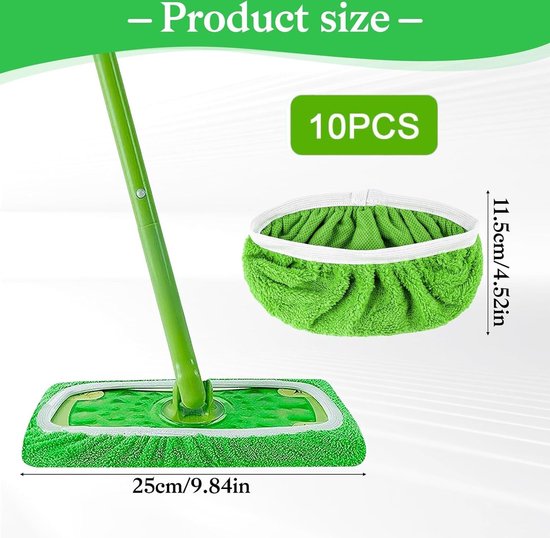 Lingettes de rechange pour balai Swiffer Sweeper - Lot de 10 - Mops - Humides et Droog pour le nettoyage de la maison - Lingettes lavables en microfibre - Convient à tous les types de sols - Pour un nettoyage efficace - 25 x 11,5 Cm