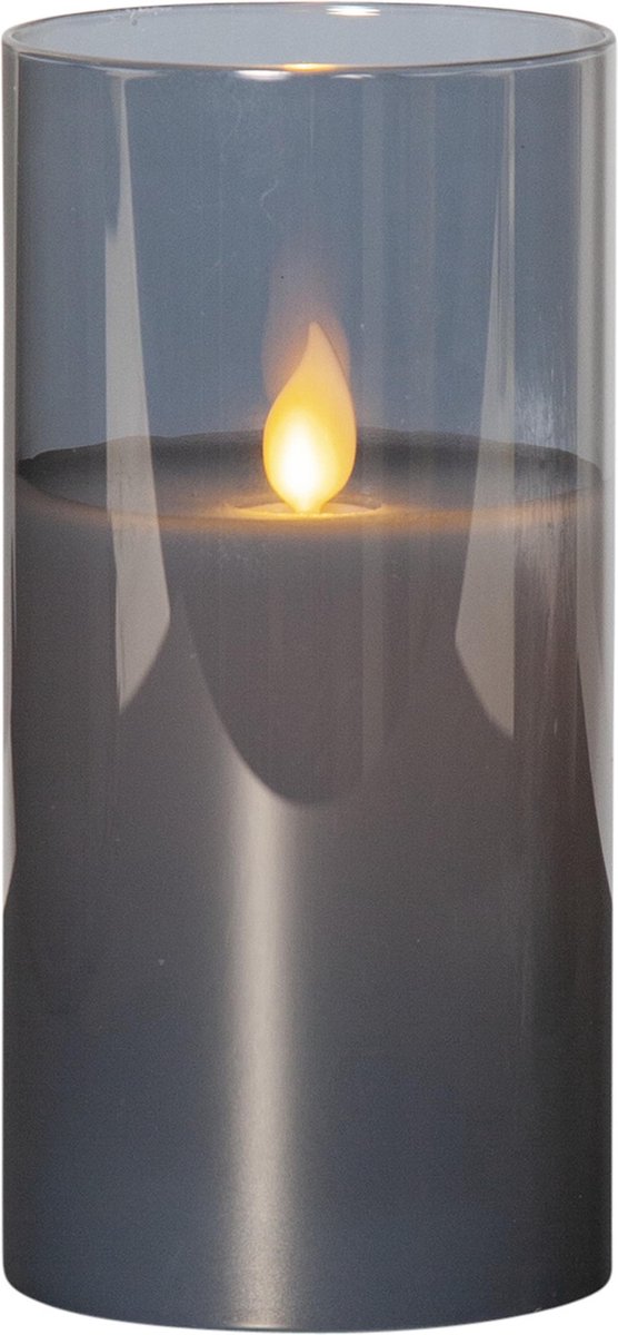 Star Trading Kaars M-Twinkle, zuilkaars, zwart, rookglas, LED, timer, warm wit, flikkerend, 15 cm