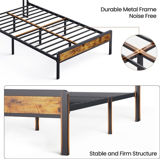 Bealife BF26 Cadre de lit - 200 x 140 cm - avec tête de lit à rangement - Gris clair