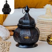 Gadgy Oosterse Lantaarn - Marokkaanse Lantaarn Windlicht - Decoratie voor binnen - Tafellamp - Waxinelichthouders Woonkamer - Theelichthouder Cadeau - Metaal 26x18 CM - Ook geschikt voor Elektrische verlichting