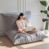 Bol.com Gigantische zitzakbed - vierkante zitzakstoel - grote bank met pluche hoes - grijs eenpersoons zitzak voor volwassenen. aanbieding