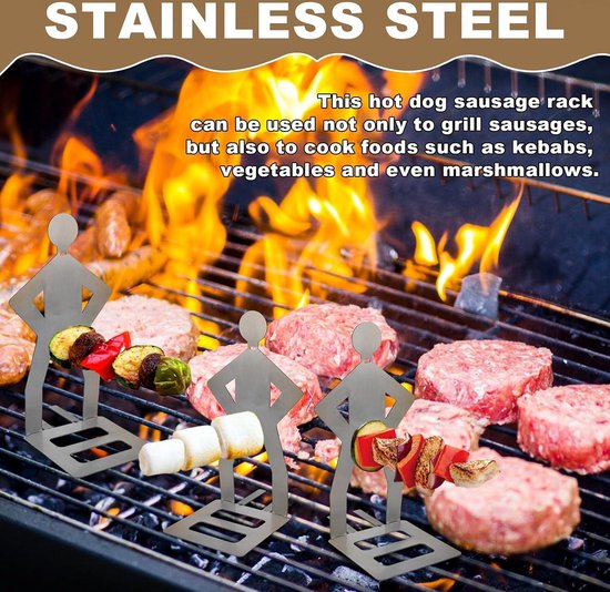Roestvrijstalen BBQ Worsthouder, Creatief Staande Man Worst Barbecuerek, Draagbaar Hotdogbranderrek, Hotdoggrillhouder Voor Kookaccessoires Voor Buiten Kamperen (5Pcs
