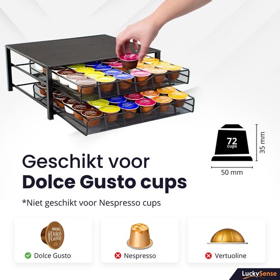 Porte-capsules avec tiroir Dolce Gusto - Porte-gobelet pour 72 capsules de Café - Porte- Porte-capsules - Acier inoxydable - Zwart