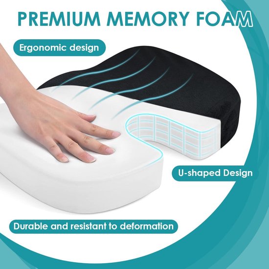 Coussin Orthopédique Coccyx En Mousse Mémoire - Pour Chaise, Bureau, Voiture, Noir, Ergonomique