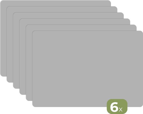 Ensemble de six sets de table gris uni sur fond blanc.