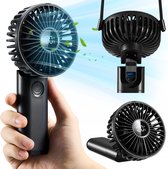 Handventilator - Kleine USB-ventilator - Draagbare mini-ventilator - Oplaadbare batterij - 3600 mAh - Digitaal beeld - 6 Standen - Lanyard Ventilator - Nek Ventilator usb oplaadbaar - Opvouwbaar met Display - Zwart