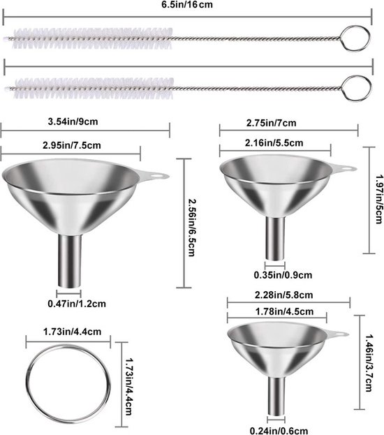 Trechter RVS - Ø: 7,5 cm/5,5 cm/4,5 cm - 3 Stuks - Keukenbenodigdheden ...
