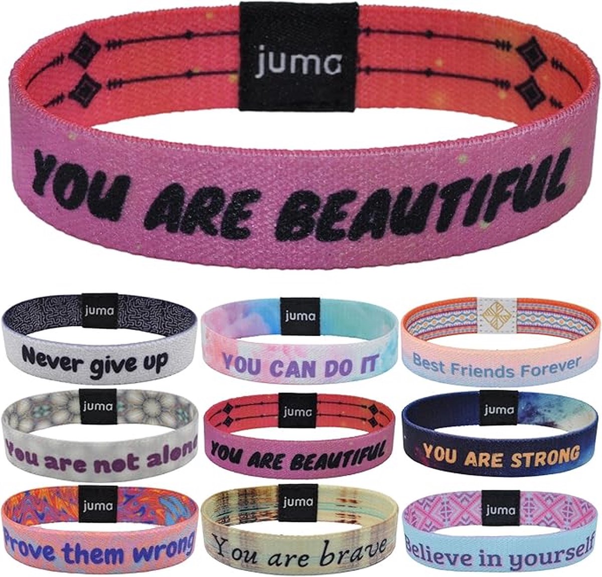 JUMA Motiverende Armbanden met Overtuigingen “You are beautiful“ - Maat M (17cm) - Geluksbrenger, Vriendschapsarmband en Energiearmband - Geschikt voor Kinderen, Vrouwen, Mannen – perfect Souvenir