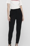 Model in zwarte broek met ceintuur en witte top. Close-up van de taille.
