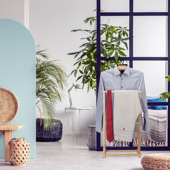 Bruine Relaxdays Dressboy Hout - Kledingstandaard Notenhout Vrijstaande Garderobe Broekenstang