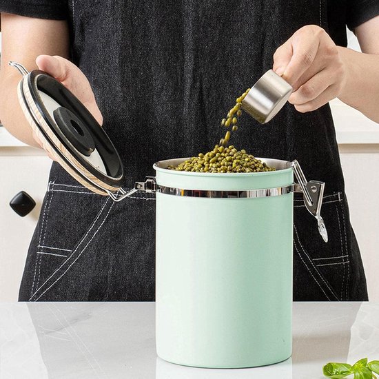 Koffieblik, Koffiebonenhouder, Koffieblik van Roestvrij Staal, 2.8l Koffiecontainer van Roestvrij Staal, Luchtdichte Koffiebus, Transparant Venster, Datumweergave en Schepje, voor thee, noten, cacao