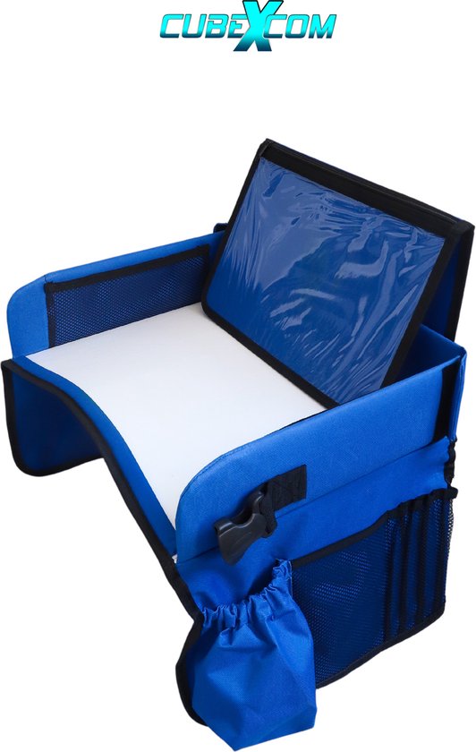 CUBEXCOM® Reistafel voor Kinderen, Tekentafel, Tablethouder, Auto en Vliegtuig Reistafel voor Kinderen, Opvouwbaar, Autotafel, Organizers, Speeltafel, Eettafel, Auto Organizer voor Kinderen, BLAUW