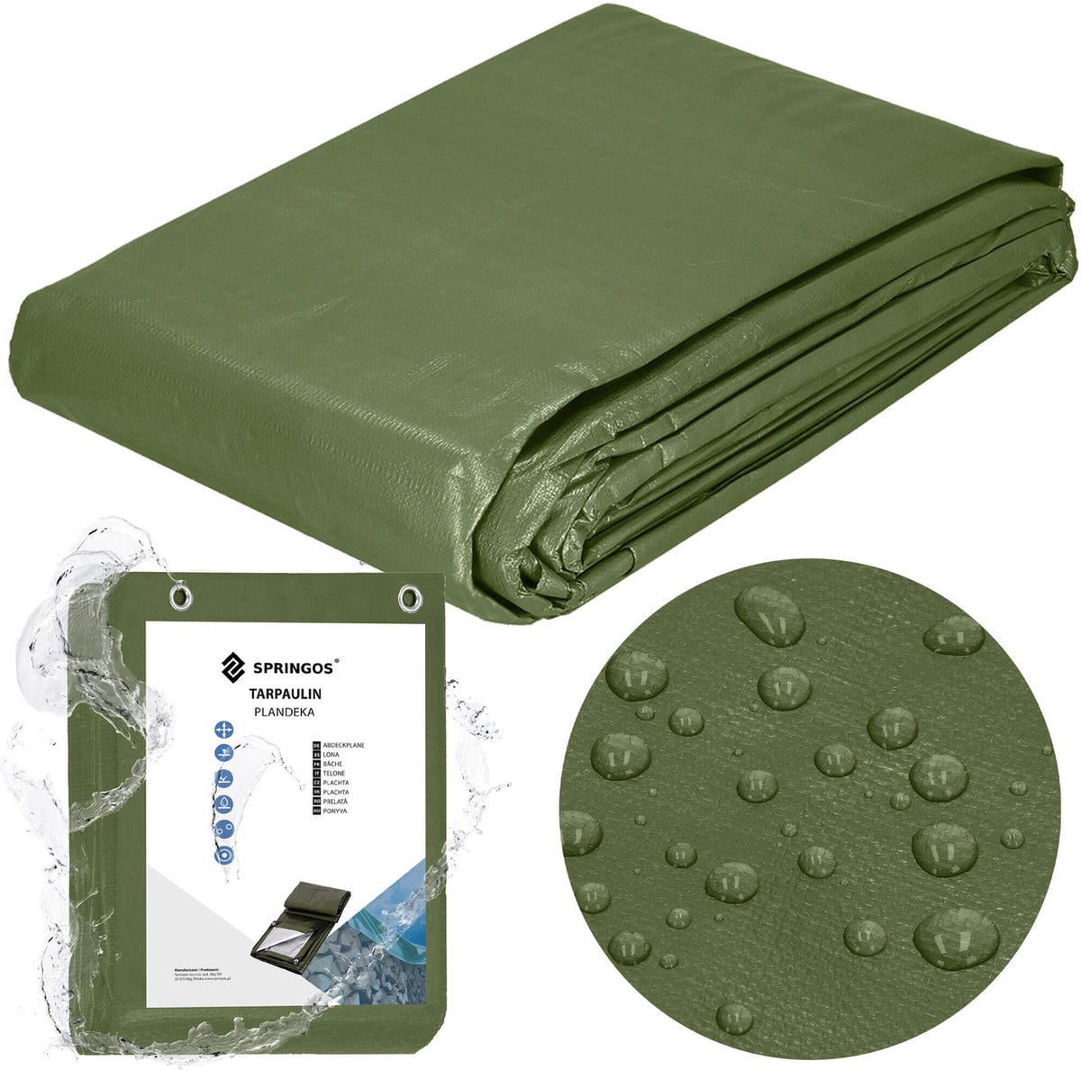 Springos Afdekzeil | Dekzeil | Zeildoek | Waterdicht | PVC | 6 x 9 m | 120 g/m2 | Groen