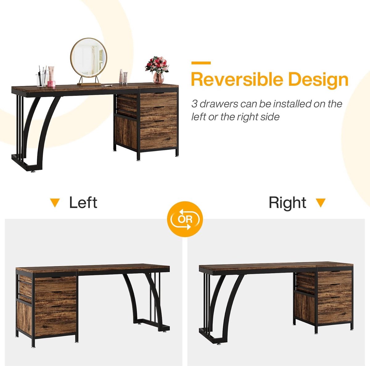 TRIBESIGNS Bureau - Bureau met 3 Schakelbare Ladekast- Computerbureau - Computertafel