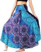 Rok / Robe longue - avec ceinture smockée - Femme - Taille M/L; 40 et 42 - Mandala bleu.