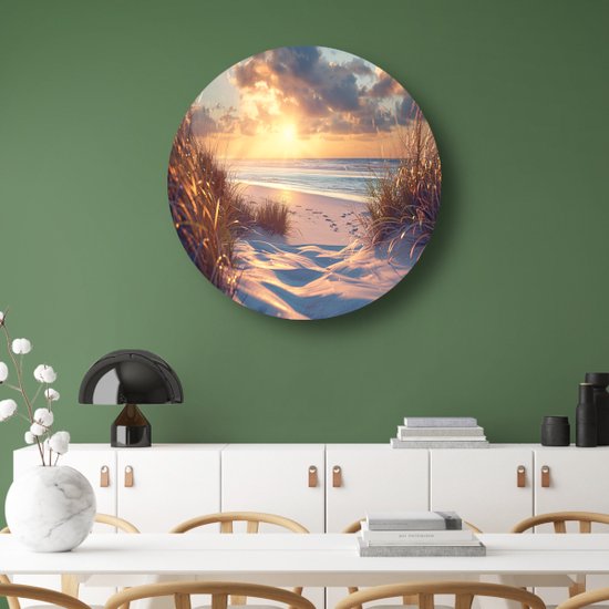 décoration murale ronde plage - cercle mural paysage - Décoration murale ronde coucher de soleil - Décoration murale chambre d'enfant - Tableau rond - Décoration salon cercle mural forex 90x90 cm