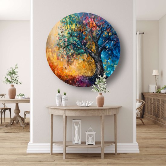 Bol mural arbre - Décoration murale nature ronde - Tableau rond Feuilles - Décoration murale classique - Cercle mural - Décoration murale cercle mural forex 60x60 cm