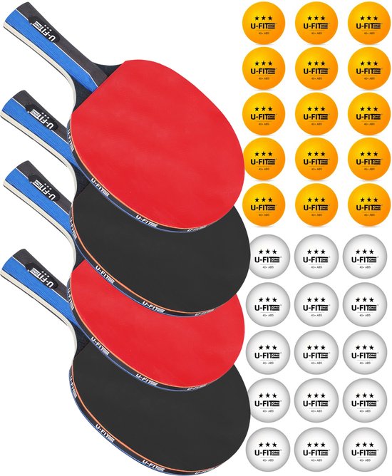 Foto: U fit one premium tafeltennis set met ballen en opbergtas 4 tafeltennisbatjes 30 tafeltennisballen table tennis rackets pingpong tafeltennisbat 4 batijes 3 star