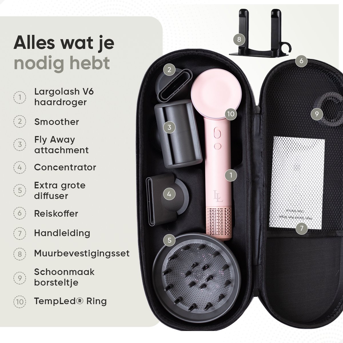 Largolash V6 Fohn met Diffuser - 2000W Ionische Haardroger - afbeelding 2