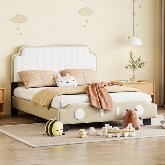 BRILVERDE Kinderbed, gestoffeerd bed, 140 x 200 cm, juniorbed met laden