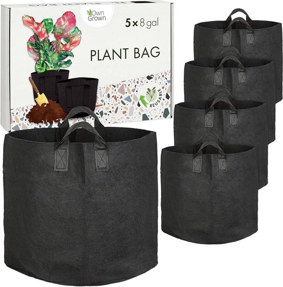 GardenMate 5x 5L Plantenzakken van vliesstoff 20cm Hoogte 16cm - BLACKLINE