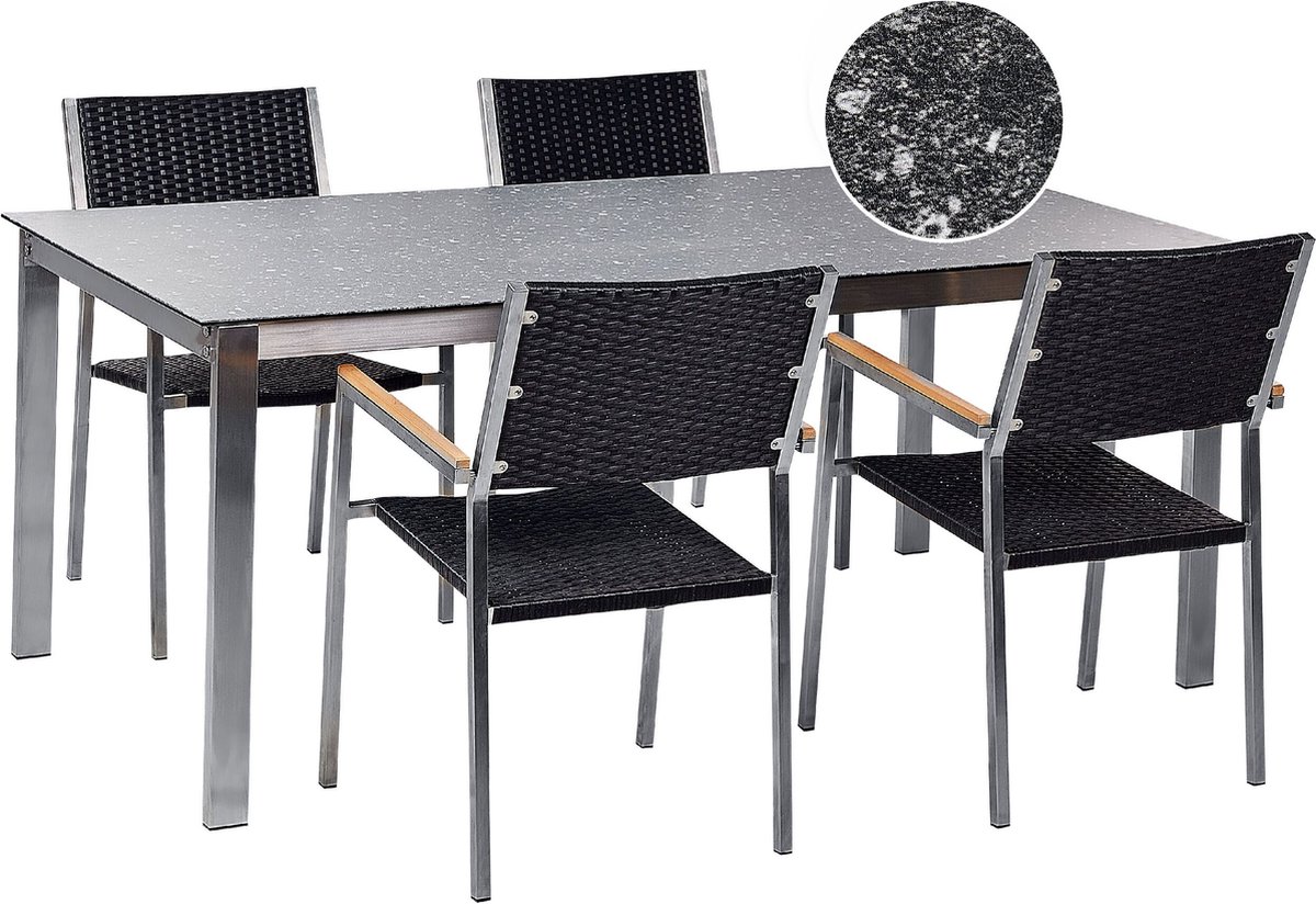 4-persoons tuinset in zwart graniet/rotan - Beliani - COSOLETO/GROSSETO