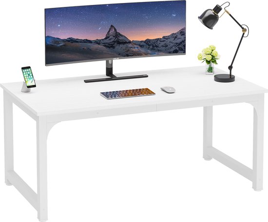 Tribesigns Computertafel - Bureau - Met Dikker Frame - Industrieel - Vintage - Wit - 160 x 80 x 75 cm