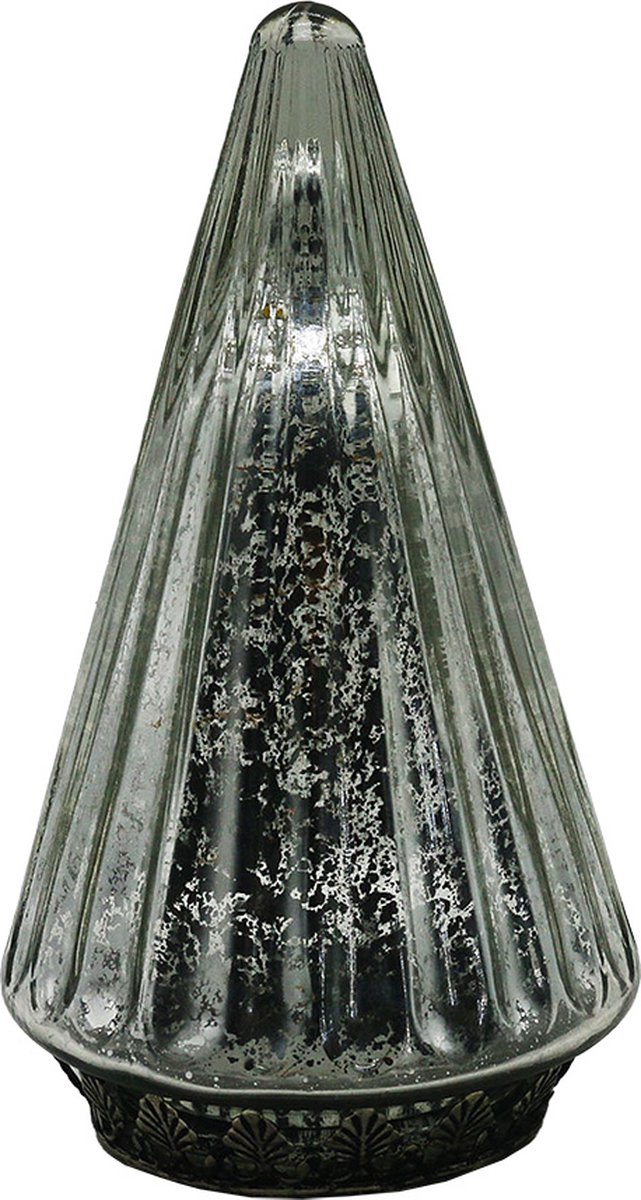 Kerstdecoratie met LED-verlichting Kerstboom Ø 11x19 cm Zilverkleurig Glas
