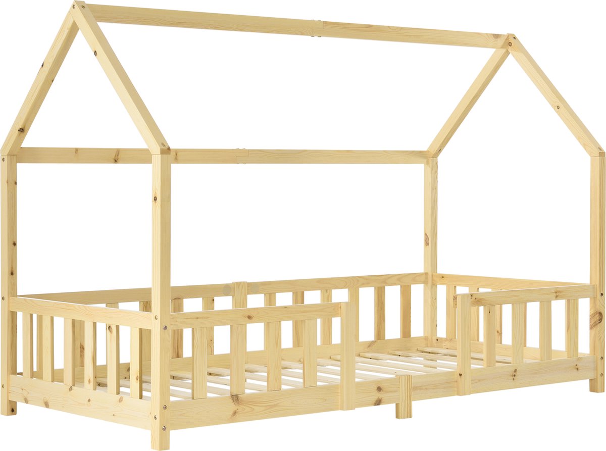 en.casa Kinderbed Sisimiut met uitvalbeveiliging 90x200 cm houtkleurig naturel