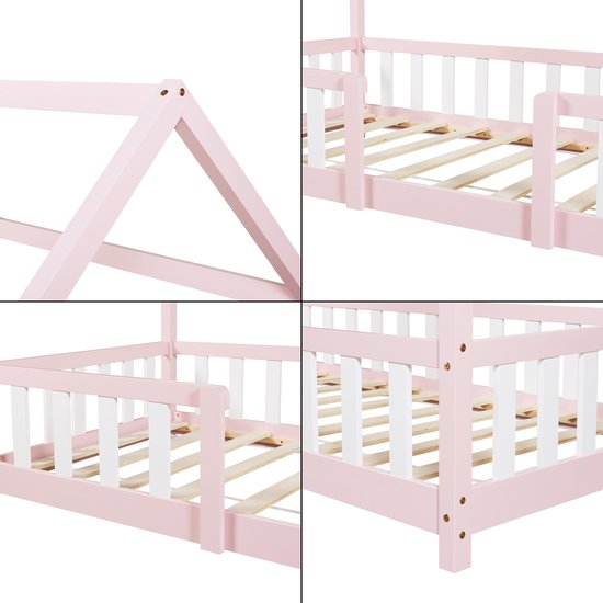 Lit enfant Sisimiut avec antichute 90x200 cm rose et blanc