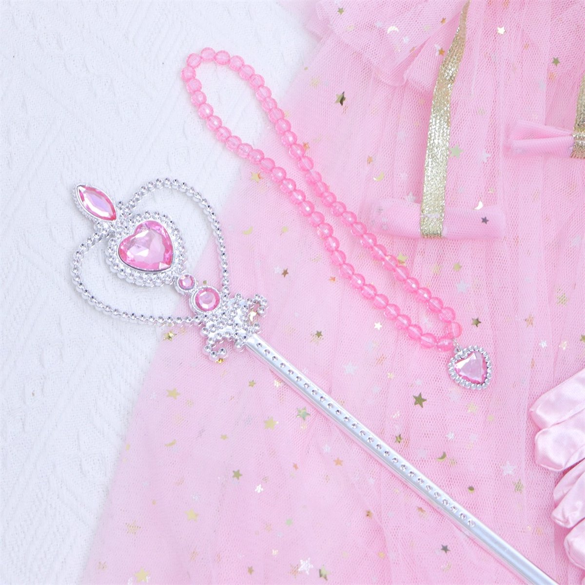 Joya Kids® Verkleedcape met Accessoires Roze | Prinsessencape | Cape Set | Unicorn | Meisje Verkleedset | Carnvalskleding Meisjes | Met Kroon, Staf, Handschoenen en Sieradenset — afbeelding 6