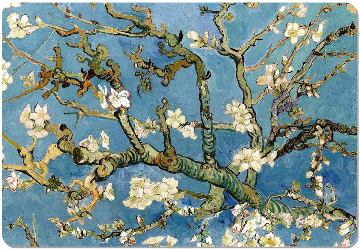Bertoni - Muismat - 50x70 cm - Anti Slip - Bureau Onderlegger - Amandel motive - licht blauw met bloemen