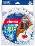 Recharge de serpillière Vileda Turbo Classic, 100% microfibre, emballage montrant une serpillière et un seau rouges.