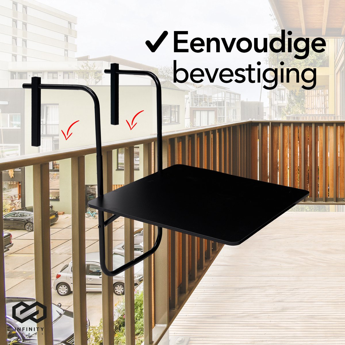 Infinity Goods Balkontafel - Inklapbaar - 60 x 60 CM - Verstelbaar - Hangend - Zwart thumbnail 6