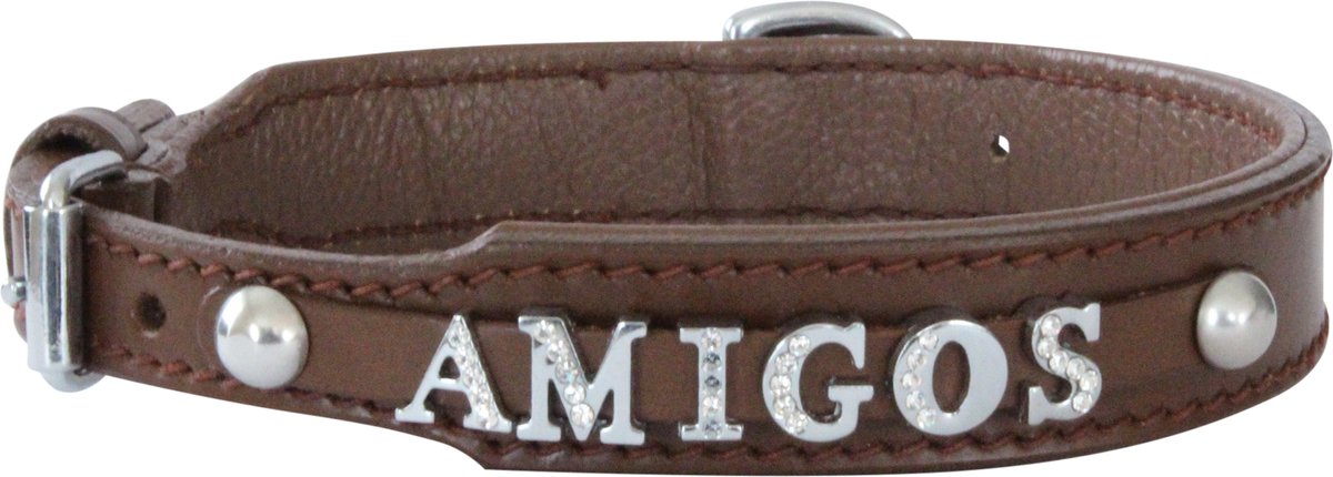 Hondenhalsband met naam van de hond - leder - bruin - maat 35 cm