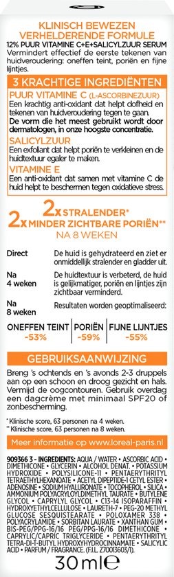 L'Oréal Paris Revitalift Clinical Pure Vitamine C 12% Serum - Serum Vitamine C - Helpt bij een doffe & oneffen teint - Met Vitamine C + E & Salicylzuur- 30ml