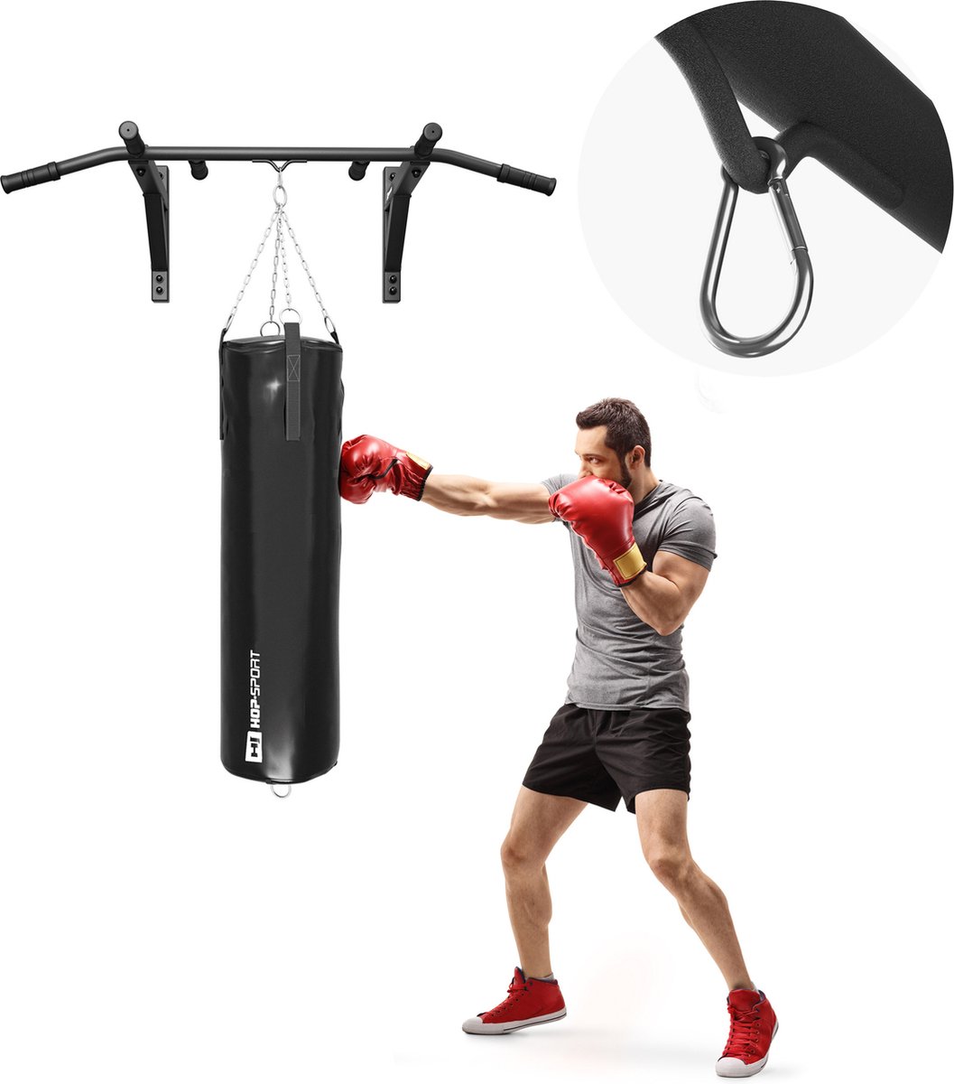 Hop-Sport Wandgemonteerde Optrekstang HS-2004K - Duurzame Fitnessapparatuur met 6 Antislip Handgrepen - Stabiele en Veilige Pull-Up Bar voor Thuisgebruik - Maximaal Belastbaar Tot 210 kg - Zwart - Ideaal voor Krachttraining thumbnail 4