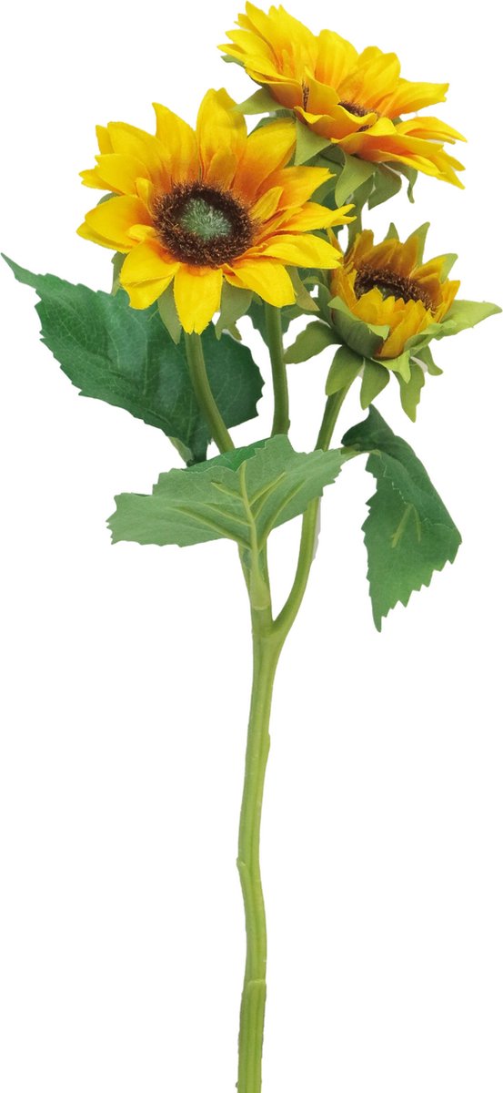 Bellatio Design Kunstbloem Zonnebloem Helianthus - 37 cm - losse steel - kunst zijdebloem - 3 bloemen Geel