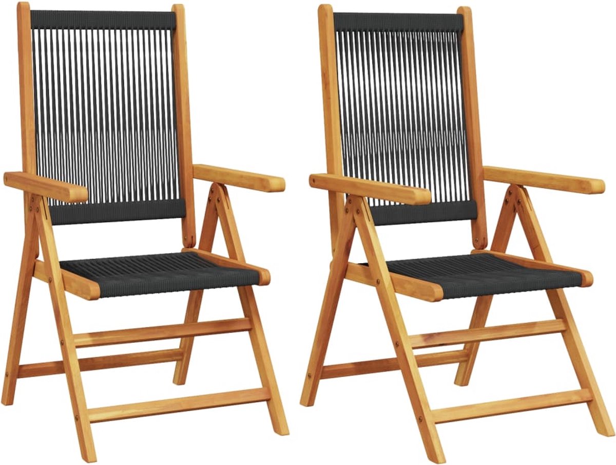 vidaXL - Tuinstoelen - 2 - st - massief - acaciahout - en - polypropeen - zwart