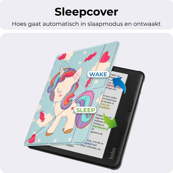 Hoesje Geschikt voor Kobo Libra Colour Hoesje Luxe Bescherm Case Trifold Met Screenprotector - Hoes Geschikt voor Kobo Libra Colour Hoes Book Cover - Eenhoorn van Hoesje  — afbeelding 3