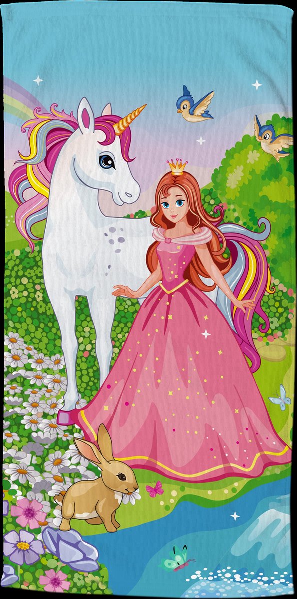 Good Morning Kinderstrandlaken "eenhoorn en prinses" - Multi - (75x150 cm) - Microfiber