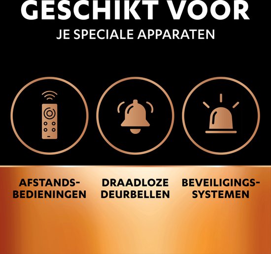 Iconen van een afstandsbediening, deurbel en beveiligingssysteem, met tekst over speciale apparaten.
