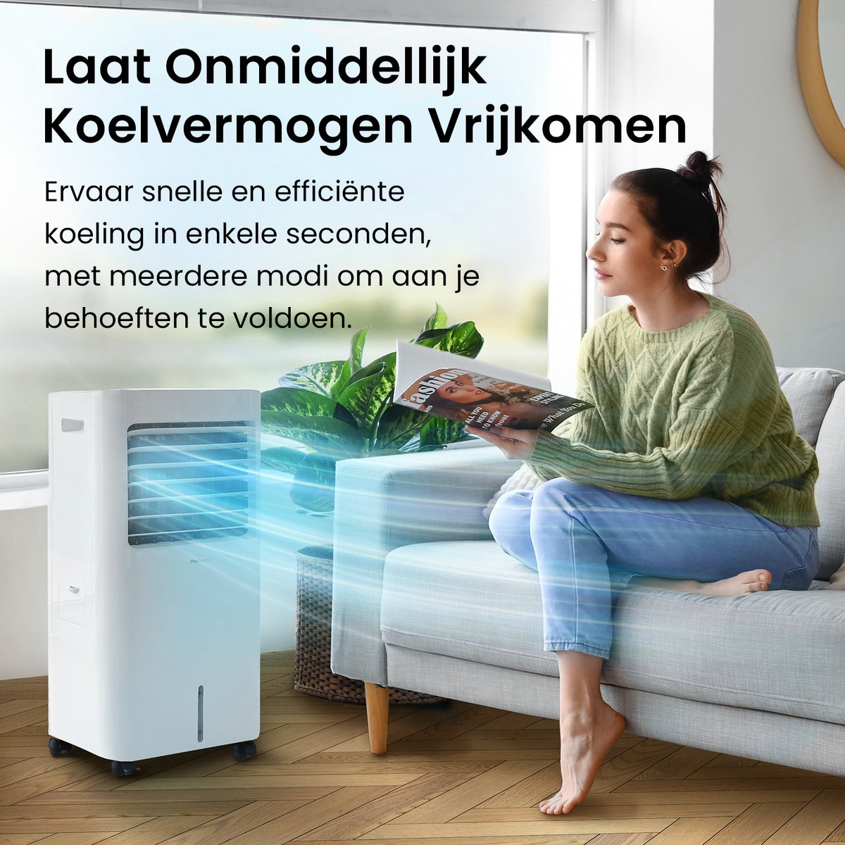 Pro Breeze 5L Air Conditioner – Mobile Air Cooler – Air Cooler 4 Modes and 3 Speeds – 10L Water Tank – Powerful Evaporative Air Cooler with Fan – Automatic Oscillation