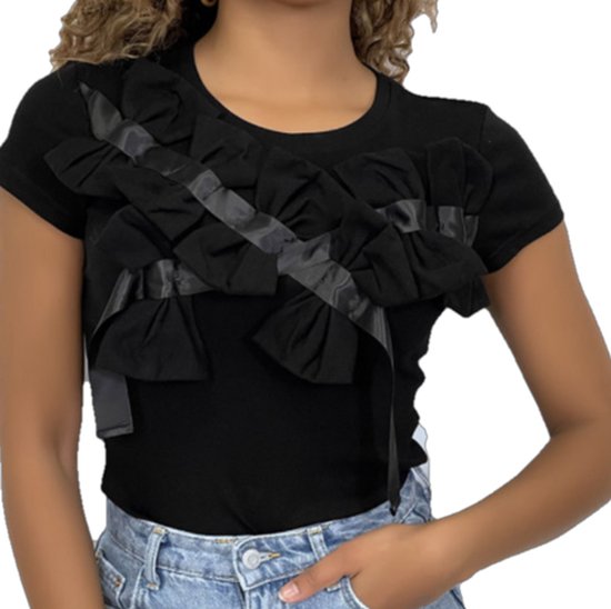 Dames T-shirt luxe Strikken zwart
