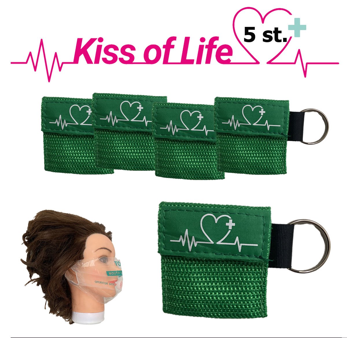 Goedkoopste Reanimatiemasker | Kiss of Life | Reanimeren | Sleutelhanger met ring | Groen | 5 stuks