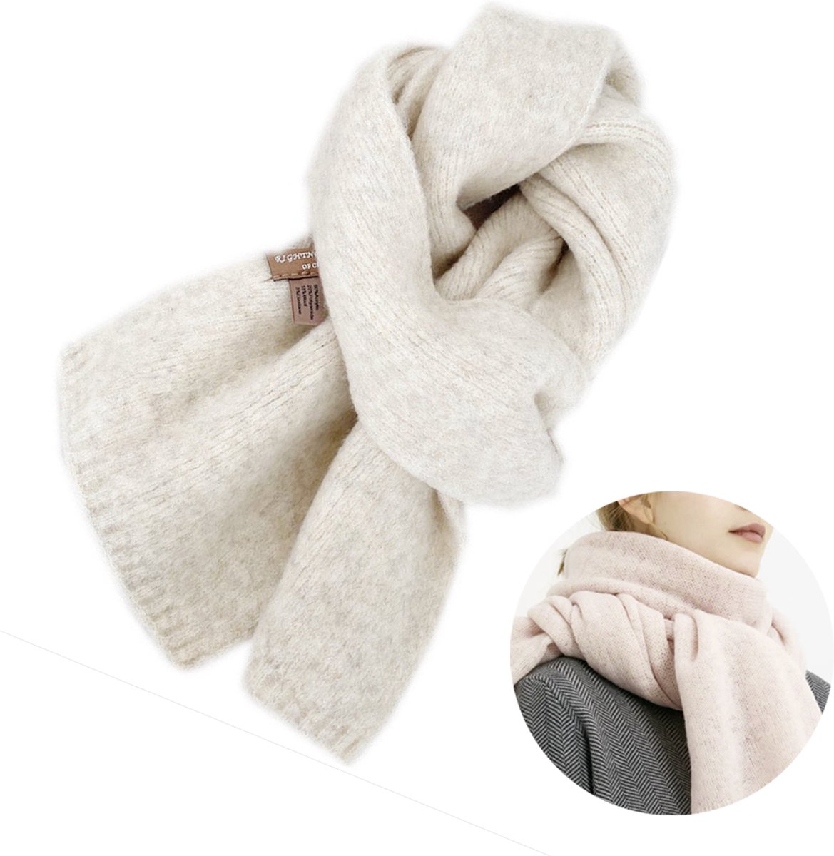 Sjaal - Sjaal Dames - omslagdoek - Sjaaltje - Zachte Sjaal - Dikke Warme Shawl - Wolmix - Gebroken Wit - LOUZIR
